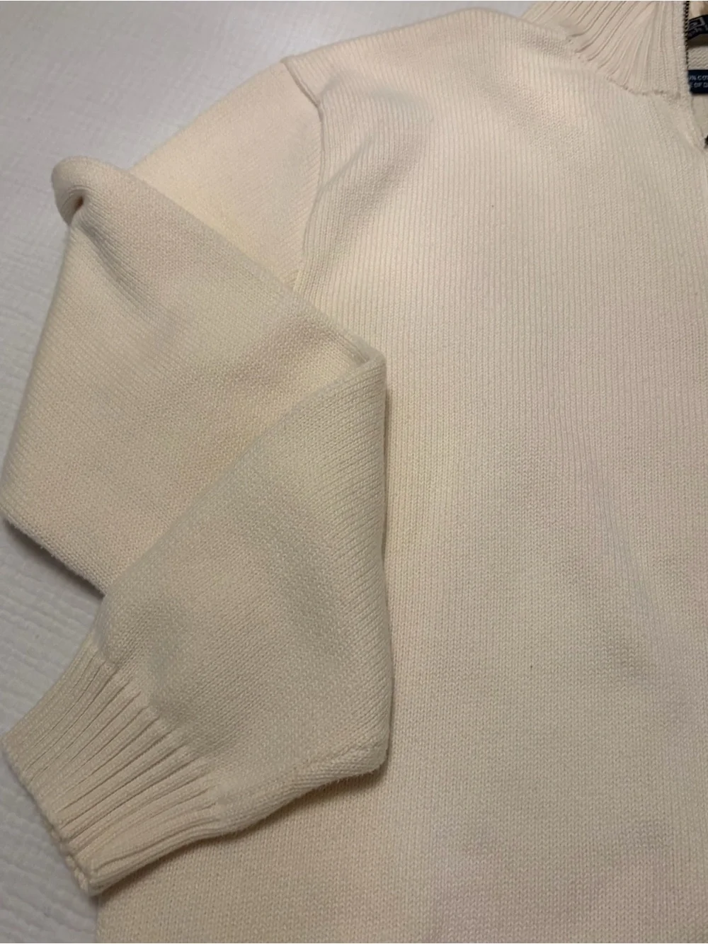 Ralph Lauren Polo Cream Logo 100% Cotton Quarter Zip Sweater Sz XL X-Large